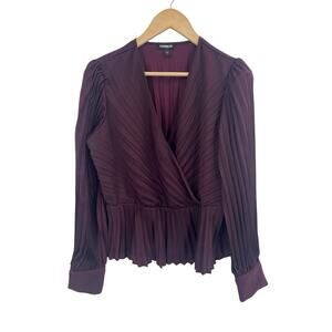 Express Purple Pleated Wrap Style Peplum Blouse Medium Office Preppy